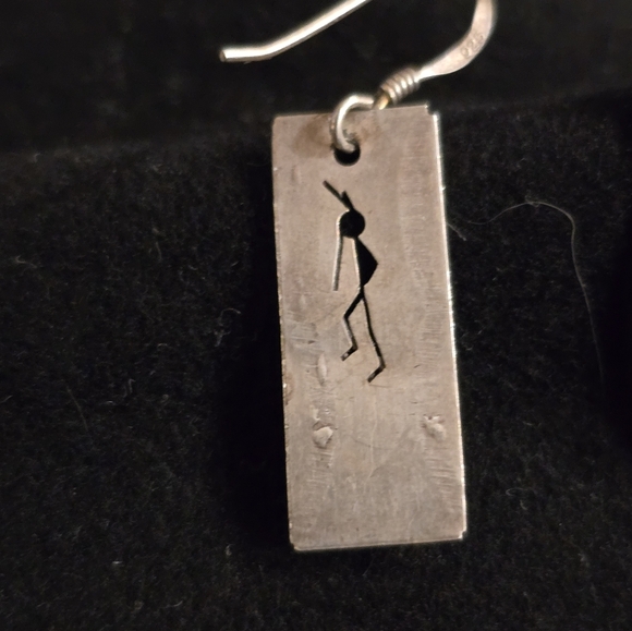 Navajo Style Earrings 925 Silver Kokopelli Natural Malachite - Picture 3 of 4